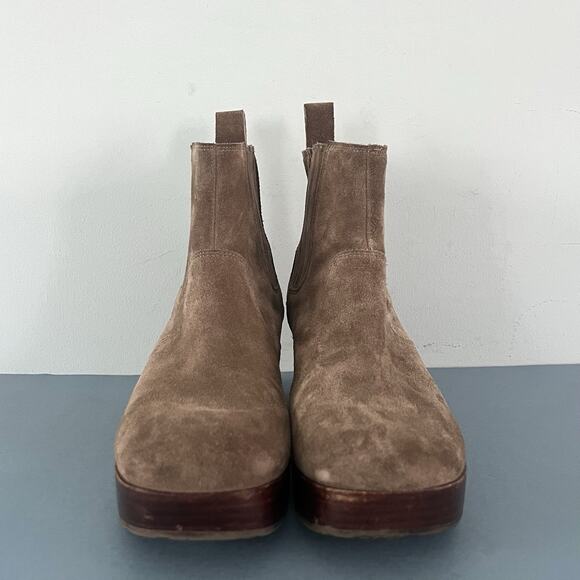 Chocolat Blu Veera Suede Taupe Brown Chunky Heel Platform Booties - Picture 3 of 10
